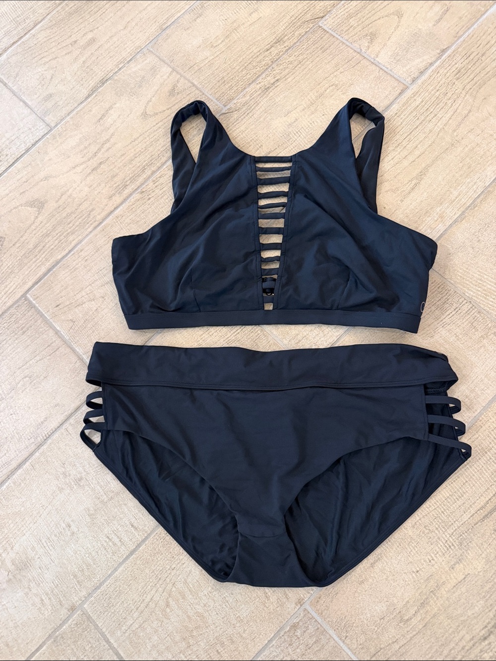 CALIA by Carrie Underwood Black Strappy Two-Piece Bikini Set